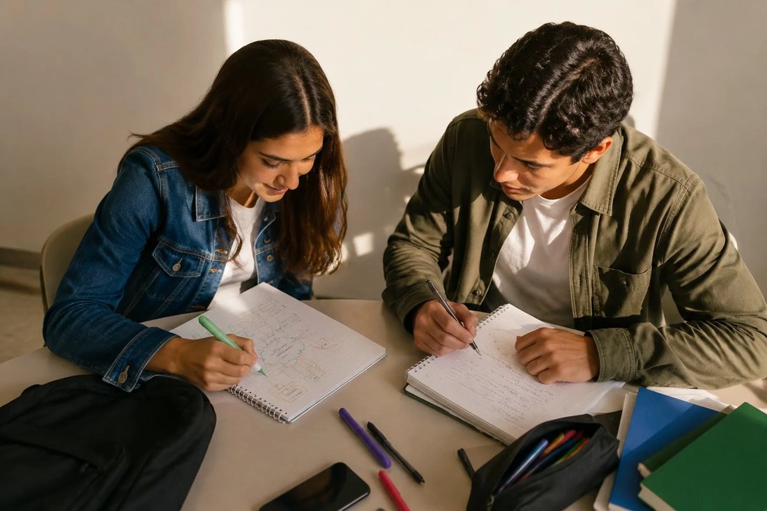 Estudantes de mochila conversando no corredor de uma universidade